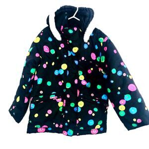 Pulse Puffer Hooded Girls Hooded Black Polka Dot Parka Size M